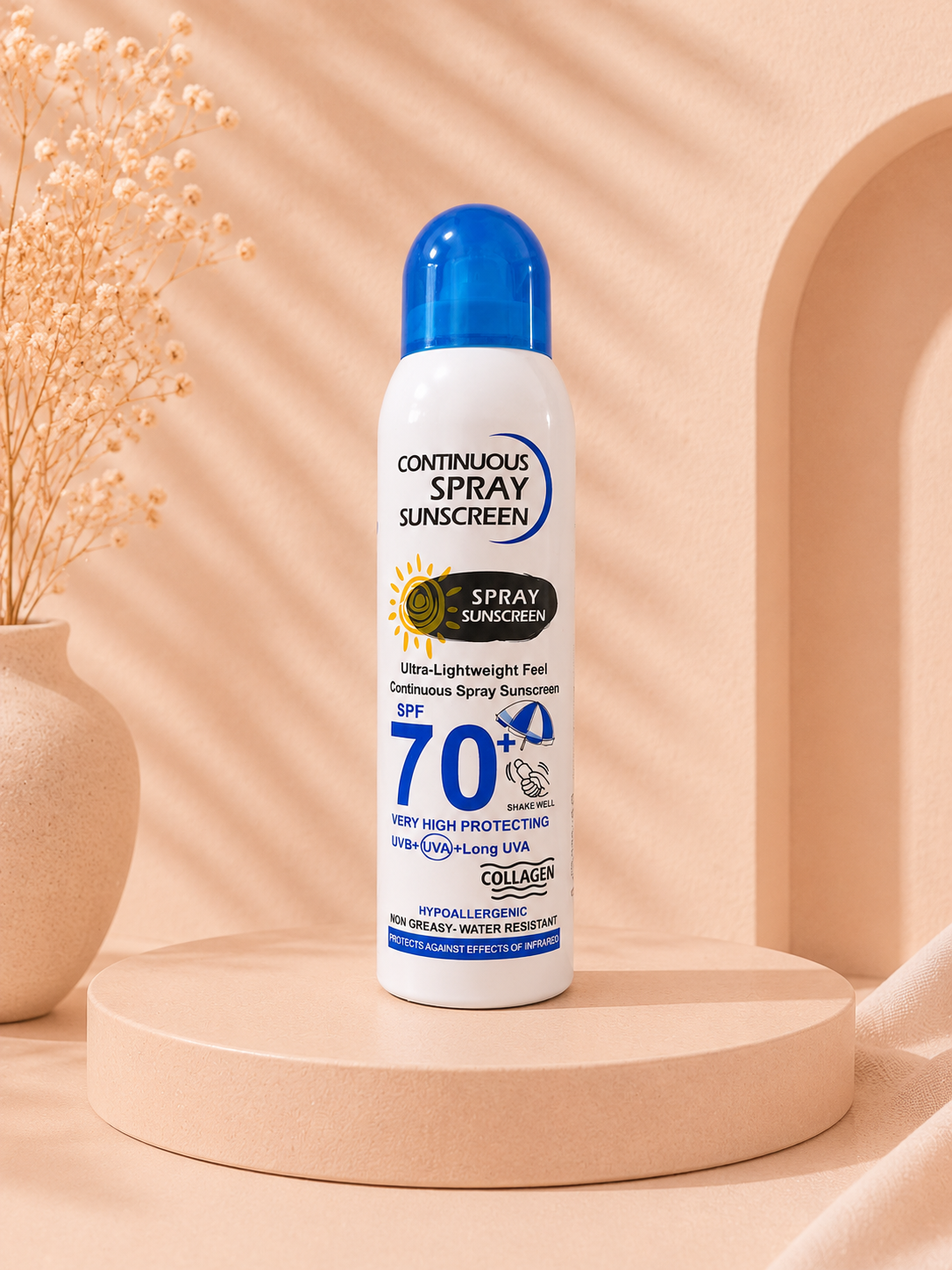 خرید اسپری ضد آفتاب SPF 70+ حاوی کلاژن | محافظت بالا در برابر آفتاب