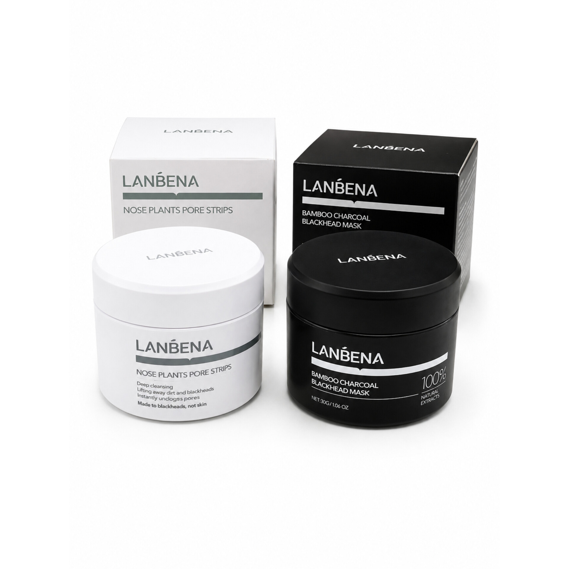 ماسک زغال بامبو و نوار پاکسازی منافذ LANBENA مدل Bamboo Charcoal Blackhead Mask و Nose Plants Pore Strips