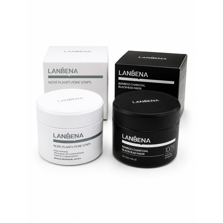 ماسک زغال بامبو و نوار پاکسازی منافذ LANBENA مدل Bamboo Charcoal Blackhead Mask و Nose Plants Pore Strips