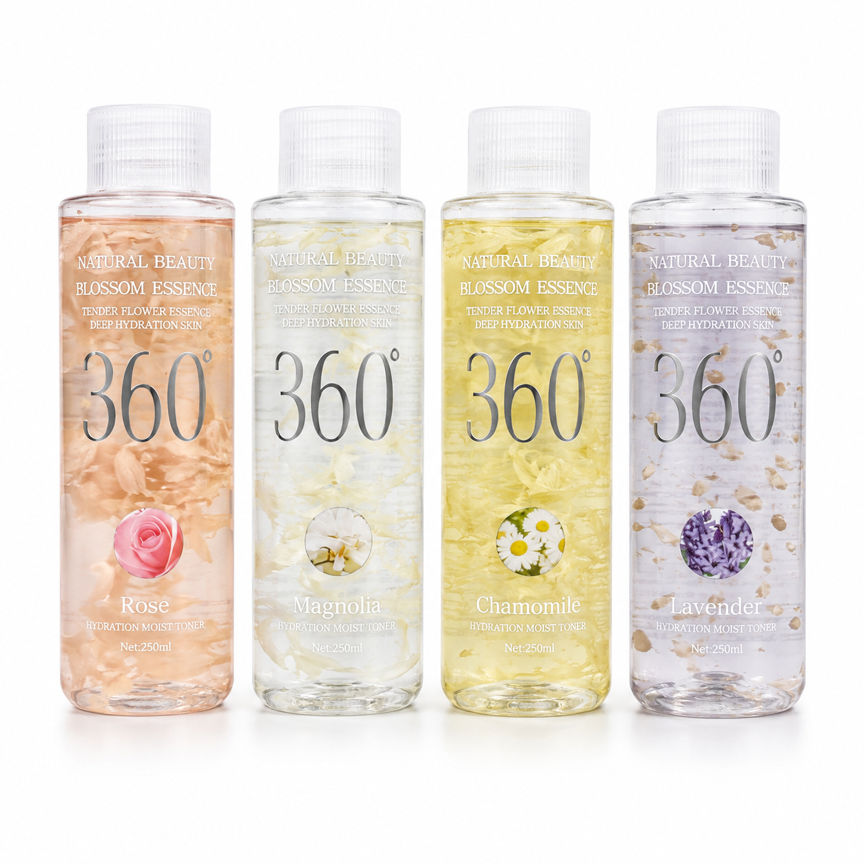 تونر آبرسان ۳۶۰ درجه 360 مدل Blossom Essence در رایحه‌های رز، مگنولیا، بابونه و اسطوخودوس